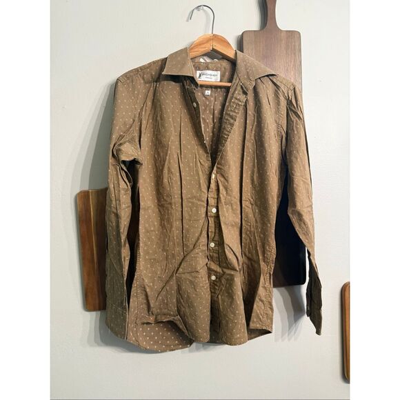 YSL Yves Saint Laurent Brown Micro Geo Long Sleeve Cotton Button-up Shirt Sz 15 - Picture 1 of 4